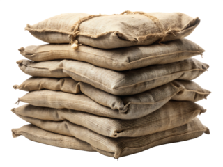  A Stack of Weathered Burlap Sacks, Ready for Transport  isolated on white background ,PNG.AI Generated.
