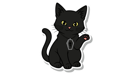 Charming black cat with coffin necklace, cartoonish style perfect for halloween and vector