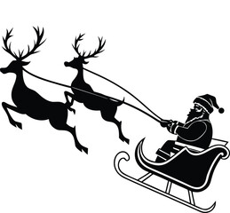 Santa claus riding his sleigh silhouette