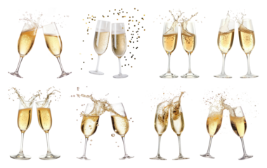 PNG Celebratory champagne glasses clinking, element set on transparent background