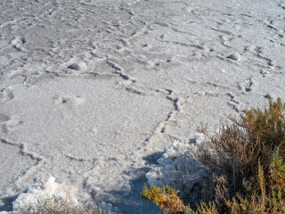 Salt crystals from salt lakes in the village of Toullida in the Mesolongi National Park in Greece