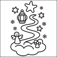christmas bold and easy black and white coloring pages for adults.