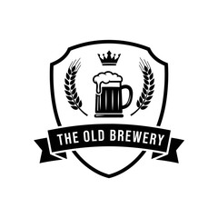 The old brewery emblem with beer mug and wheat stalks