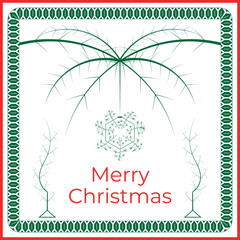 Merry Christmas Greeting Card with Stylized Greenery and Snowflake