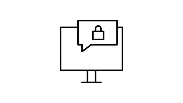 A minimalist black and white outline of a computer monitor, emphasizing its basic shape and features.