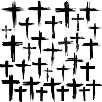 32 Distressed Cross EPS Bundle &ndash; Rugged Christian Crosses, Grunge Religious Clipart, Jesus Cross Designs