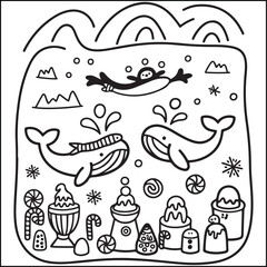 christmas bold and easy black and white coloring pages for adults.