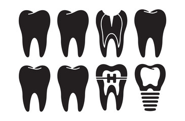Teeth Silhouette Icon Sheet – 8 Premium Dental Black Vectors