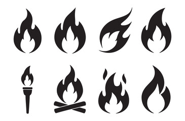 Fire Silhouette Icon Sheet – 8 Premium Flame Shapes