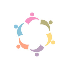 COLORFUL PEOPLE IN CIRCLE TEAMWORK SIGN SYMBOL LOGO VECTOR