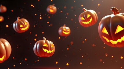 Theme Halloween, Floating geometric pumpkin shapes, futuristic abstract Halloween concept,