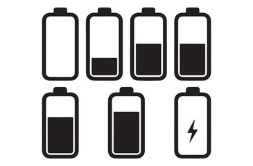 Battery Silhouette Icon Sheet – 6 Charging Level Vectors