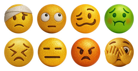 Obraz premium PNG Colorful glittery expressive emojis, element set on transparent background
