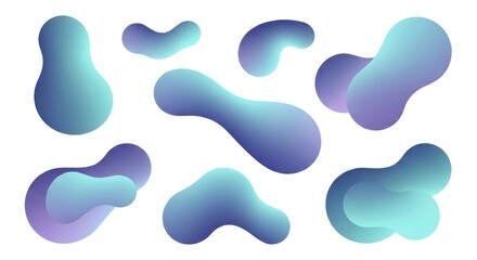 Abstract gradient shapes on white. Liquid elements composition.