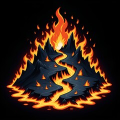 Fiery mountain landscape with flowing lava and dramatic flames, perfect for gaming concepts and fantasy worldbuilding, showcasing power and intensity