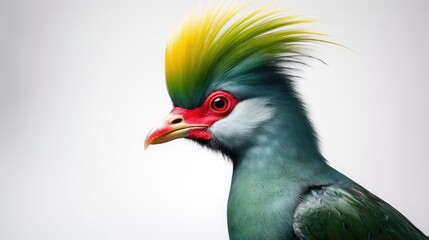 Naklejka premium Striking portrait of vibrant Crested Partridge bird showcasing brilliant red and yellow plumage detail against clean white background 