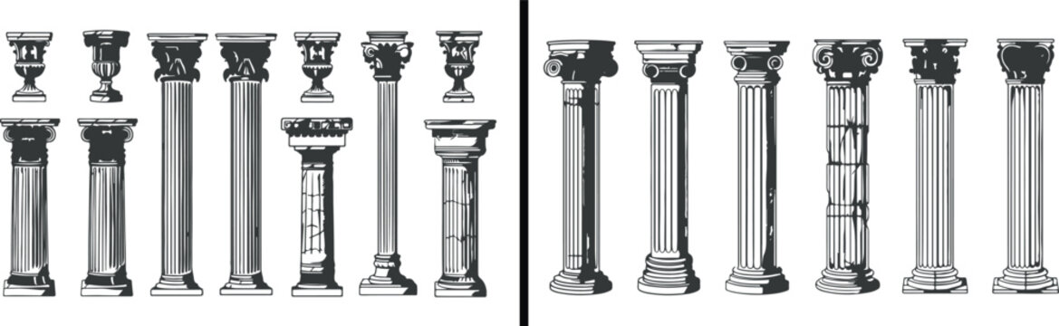 Ancient greek column, vintage pillar vector, classical architecture design, marble column artwork, historic pillar sketch, traditional heritage drawing, roman architecture pattern, ancient monument il