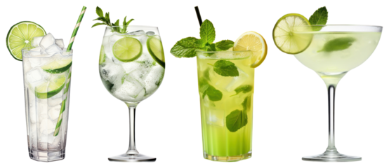 PNG Refreshing lime cocktail assortment, element set on transparent background
