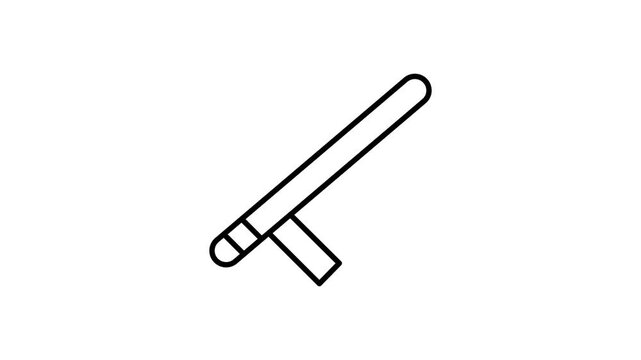 A detailed black and white drawing of a knife, showcasing its blade and handle design.