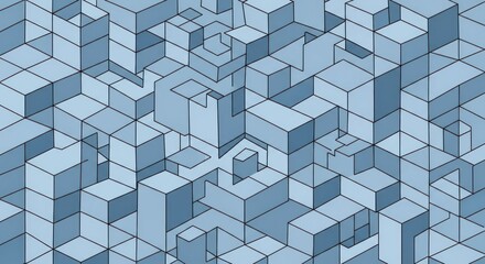 Obraz premium Abstract light blue geometric block background with outline shapes