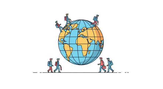 Travelers exploring the world, connecting globally with modern technology and cultural experiences, perfect for travel promotions and international business concepts - Powered by Adobe