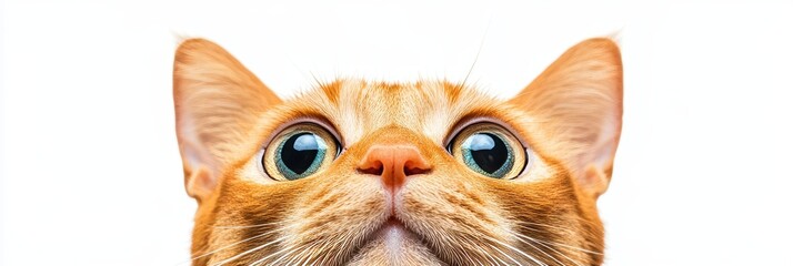 Close-Up of Adorable Ginger Manx Cat with Striking Eyes Posing Against a Clean, Bright Background