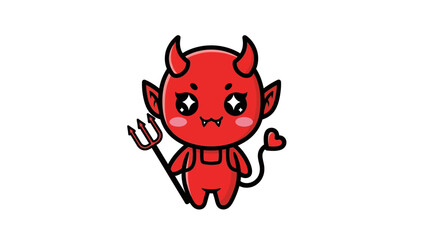 Adorable cartoon red devil character illustration with horns and a heart shaped tail isolated