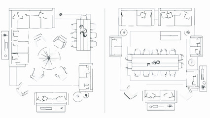 Black and White Hand Drawn Architectural Interior Design Floor Plan Sketches