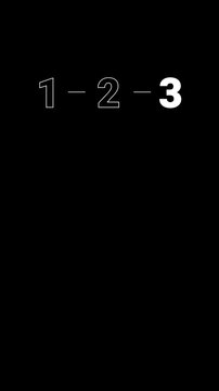 Vertical count-up animation 1-2-3 sequence with transparent background (cuttable, minimal line design)