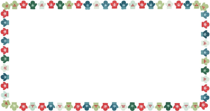 Christmas mitten and snowflake frame vector, holiday border illustration, winter seasonal decoration