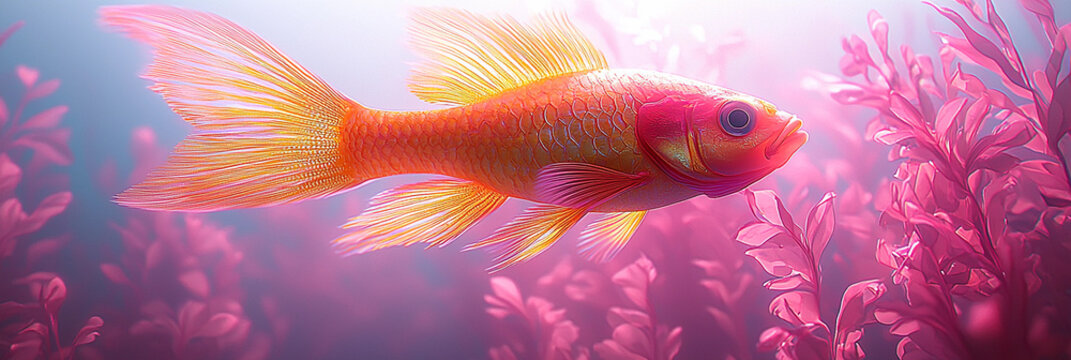 Vibrant fish swims among colorful aquatic plants in clear water Generative AI - Powered by Adobe