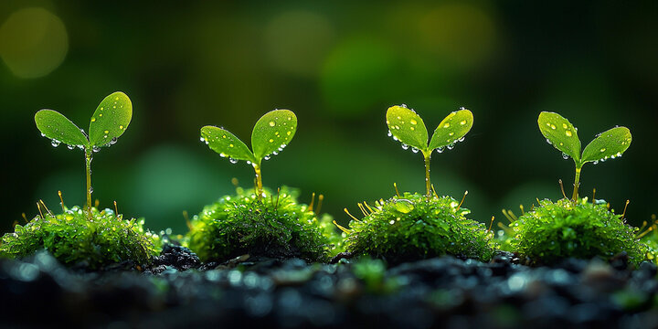 Moss sprouts with dew in a natural setting Generative AI