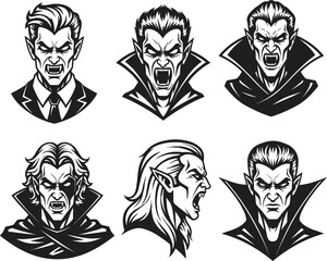 Vampire character faces collection vector illustration