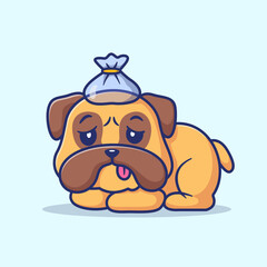 Cute Pug Dog Sick Fever Cartoon