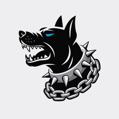 Obraz premium Aggressive Black Dog with Spiked Collar and Chain.
