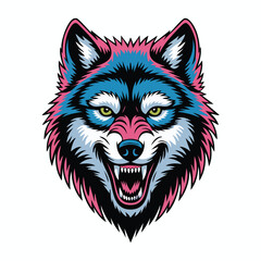 Obraz premium Aggressive Wolf Head Illustration with Vibrant Colors.