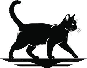 Black Cat Walking Silhouette Vector