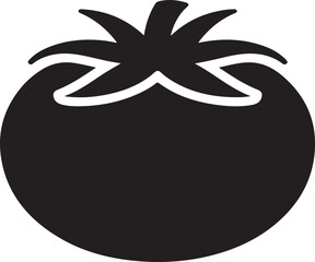 Black silhouette of a tomato with stem and leaves fruit