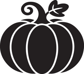 Black silhouette of a pumpkin with stem and leaf squash