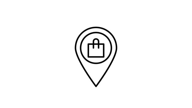A map pin adorned with a shopping bag graphic, signifying a nearby shopping area or retail outlet.