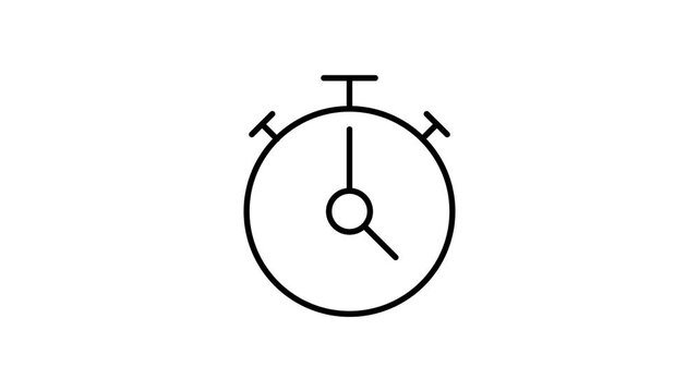 Icon of a stopwatch in black and white, illustrating timekeeping and precision.