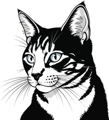 Black and White Cat Portrait Illustration