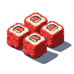 Simple flat 2D vector graphic of a Spicy Tuna Rolls in modern icon style, isolated on a white canvas