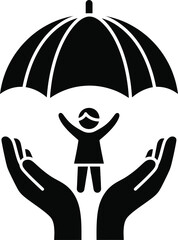 Child Protection Under Umbrella Icon