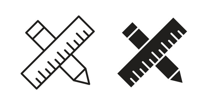 Pencil and ruler icon pictogram in trendy outline style. icon, sign or symbol.