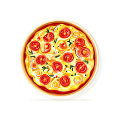Simple flat 2D vector graphic of a Pizza in modern icon style, isolated on a white canvas
