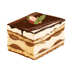 Flat 2D Tiramisu Cake vector illustration, icon graphic on white background