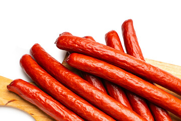 Smoked sausages close-up, food background