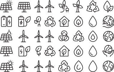Sustainable Energy and Space Exploration Line Art Icon Bundle