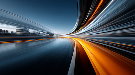Dynamic Motion Blur of City Lights and Roads Capturing Urban Energy and Speed at Dusk